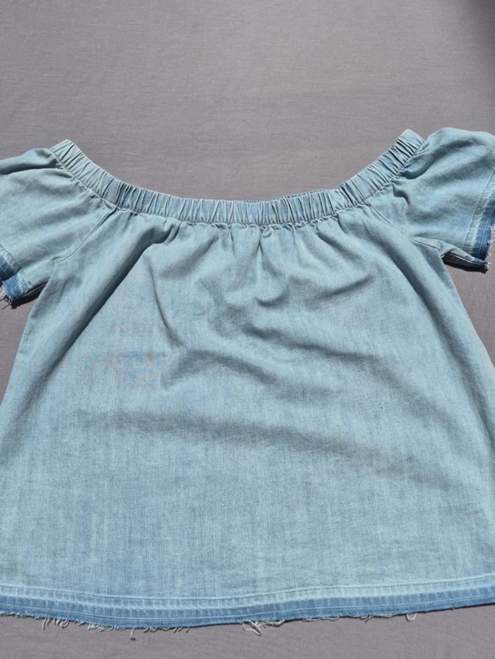 True Religion Light Blue Denim Off-Shoulder Chambray Tunic